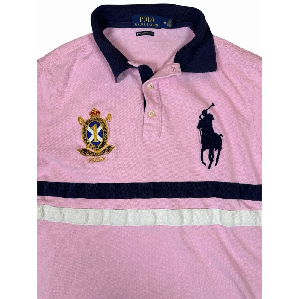 Polo Ralph Lauren Custom Slim Fit Polo Shirt Women's M Pink Big Pony Rugby USA